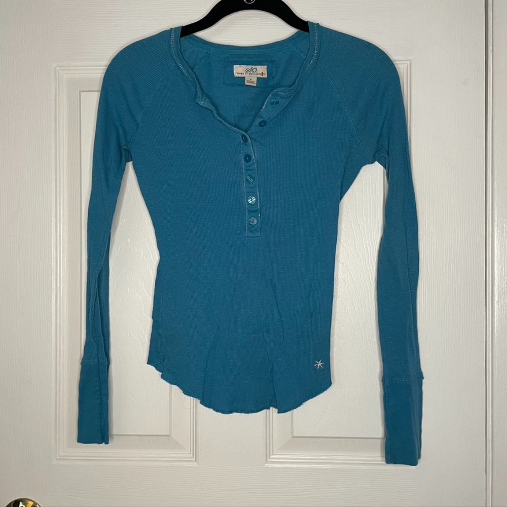 SO Blue Button Front Long Sleeve Top Size S